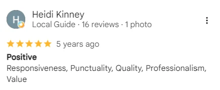 Five-star Google review of A&A Island Services by Heidi Kinney: Five-star