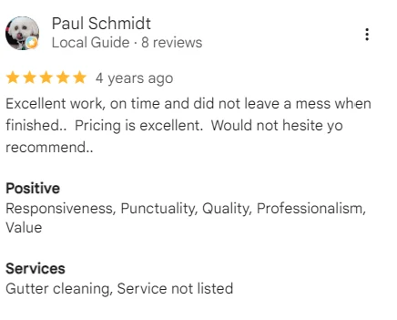 Five-star Google review of A&A Island Services by Paul Schmidt: Excellent work, on time and did not leave a mess when finished.. Pricing is excellent. Would not hesite yo